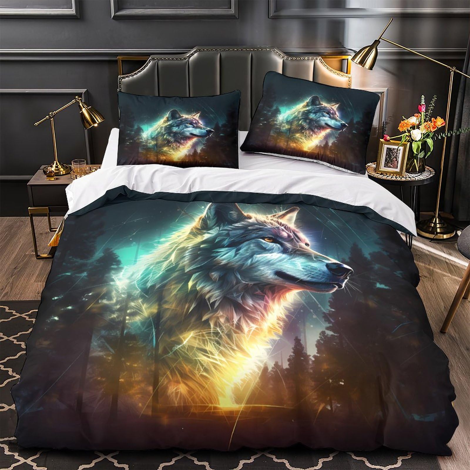 Housse de couette loup 3D 135x200 microfibre pour lit enfant single
