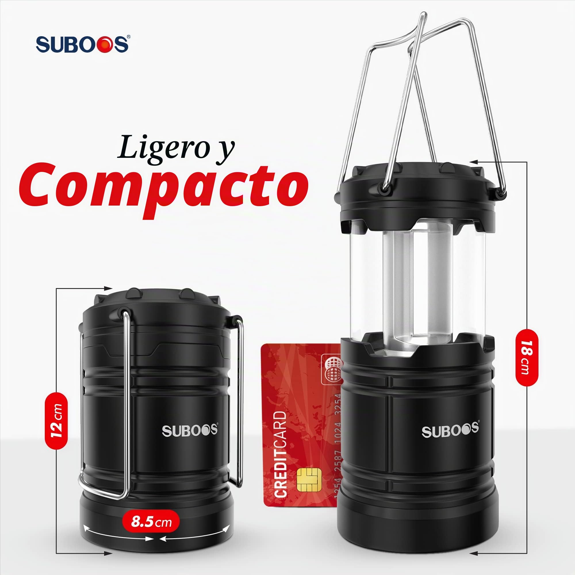 Faroles de camping recargables, lámpara solar y pilas, base magnética, gancho para tienda, accesorios de campamento portátiles para emergencias