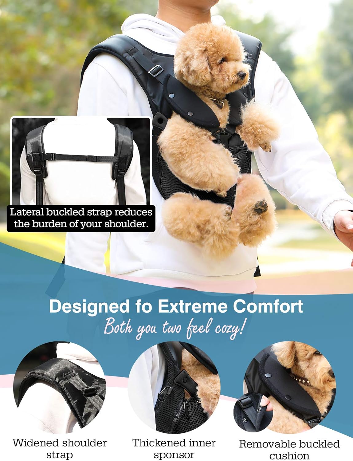 Pawaboo Pet Carrier Backpack, Adjustable Pet Front Backpack Cat Dog Carrier Backpack Safety Travel Bag, Legs Out, Easy-Fit for Traveling Hiking Camping for Small Medium Dogs Puppies - Medium, Black : Pet Supplies