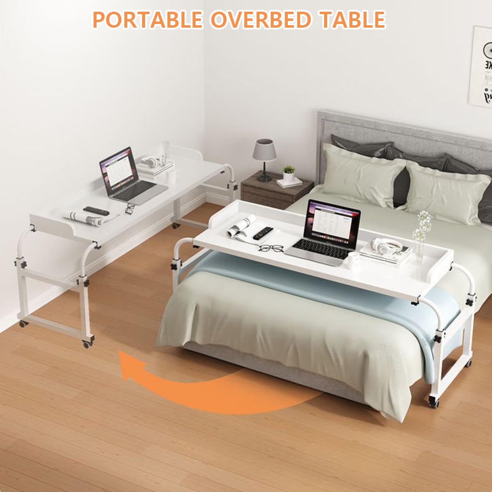 Table De Lit Réglable en Hauteur avec roulettes - Table Médicale Mobile pour Ordinateur Portable, Poste De Travail pour La Maison, Le Bureau Et L'Hôpital,Blanc