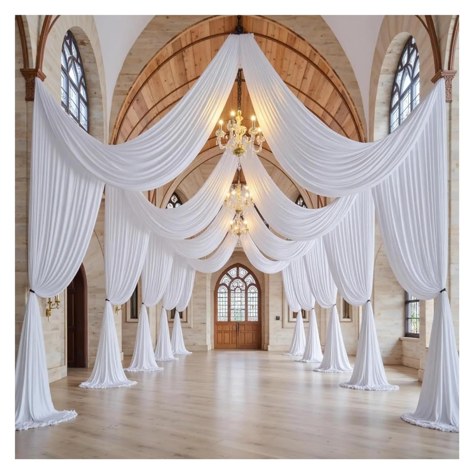 Panneaux De Rideaux De Plafond Rideaux de Plafond sans Plis for fête Mariage, draperie en Tissu Polyester for auvent Tente, décor Salle Banquet d'hôtel(White,1 Panel 75X1200cm)