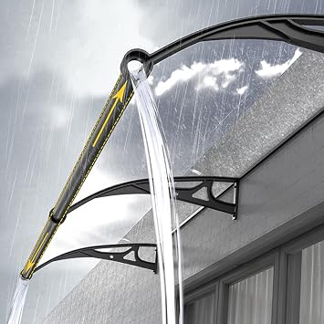 Porch Canopy Outdoor Awning Patio awnings Front Door Canopy Metal Window Awning Outdoor Awning Polycarbonate Cover,Uv Rain Snow Protection Outdoor Canopy Shelter,Black Bracket+Clear Porch Aw