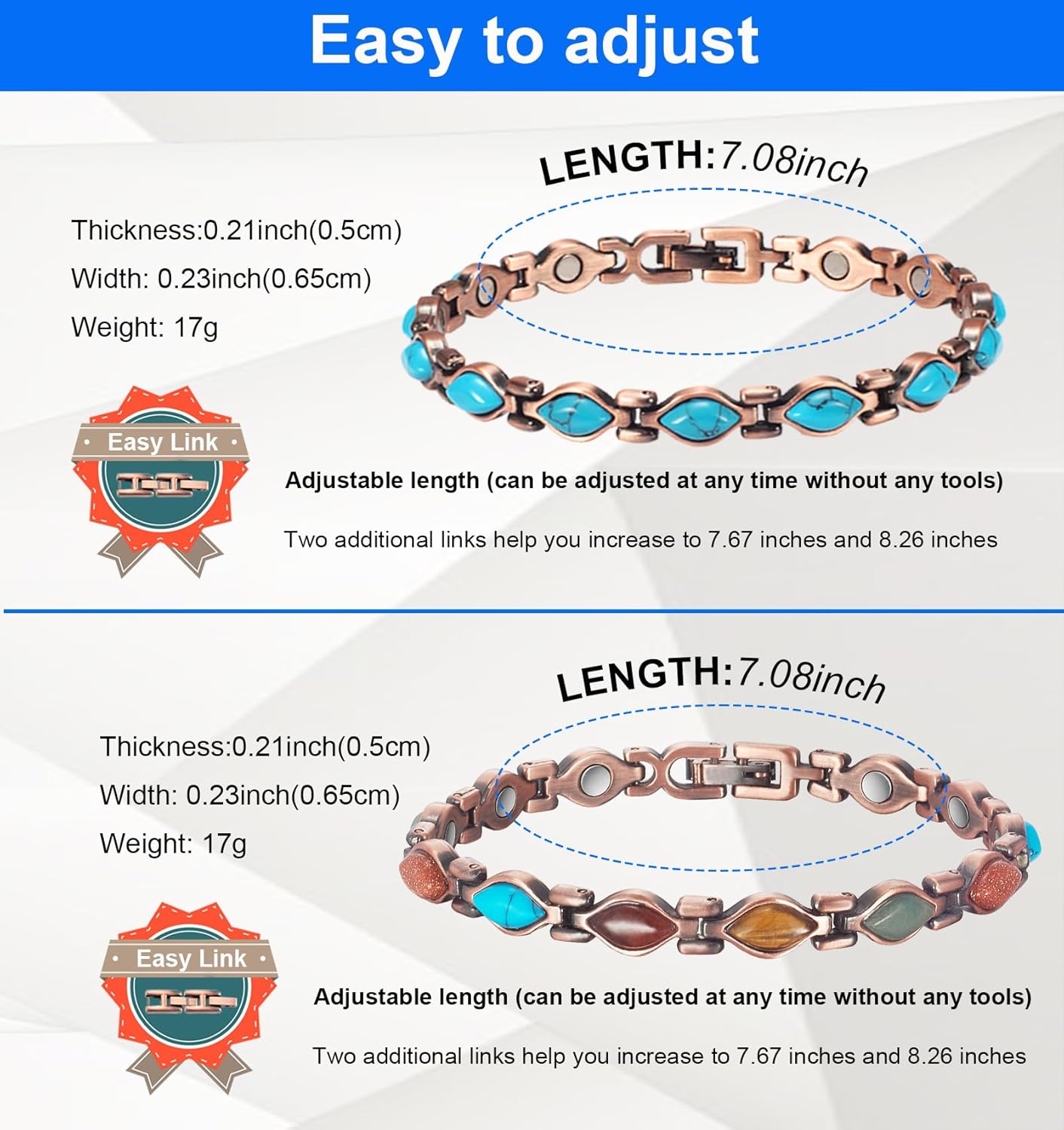 Copper Bracelets for Women, 2PC Suit Color Turquoise Magnetic Bracelets, Copper Jewelry Gifts（0166,0166A）