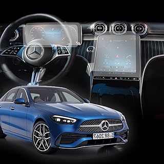 [2+2 Pack Clear Center Screen protector & Navigation Display Screen Protector Compatible with Mercedes Benz C Class w206 High Transparency, Easy Cleaning