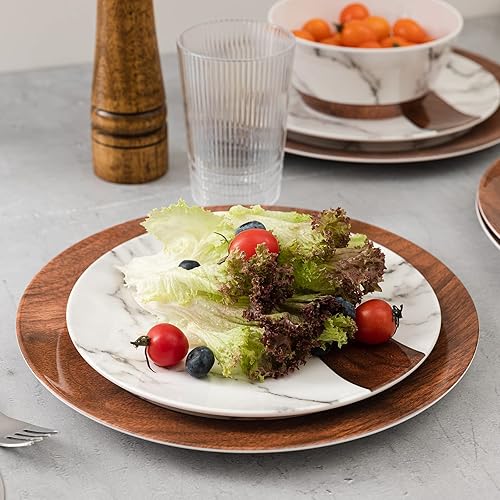 Miniatura 2 de Juego de vajilla de melamina negra, juego de platos y cuencos de cocina de mármol de 12 piezas, apto para lavavajillas, uso en interiores y