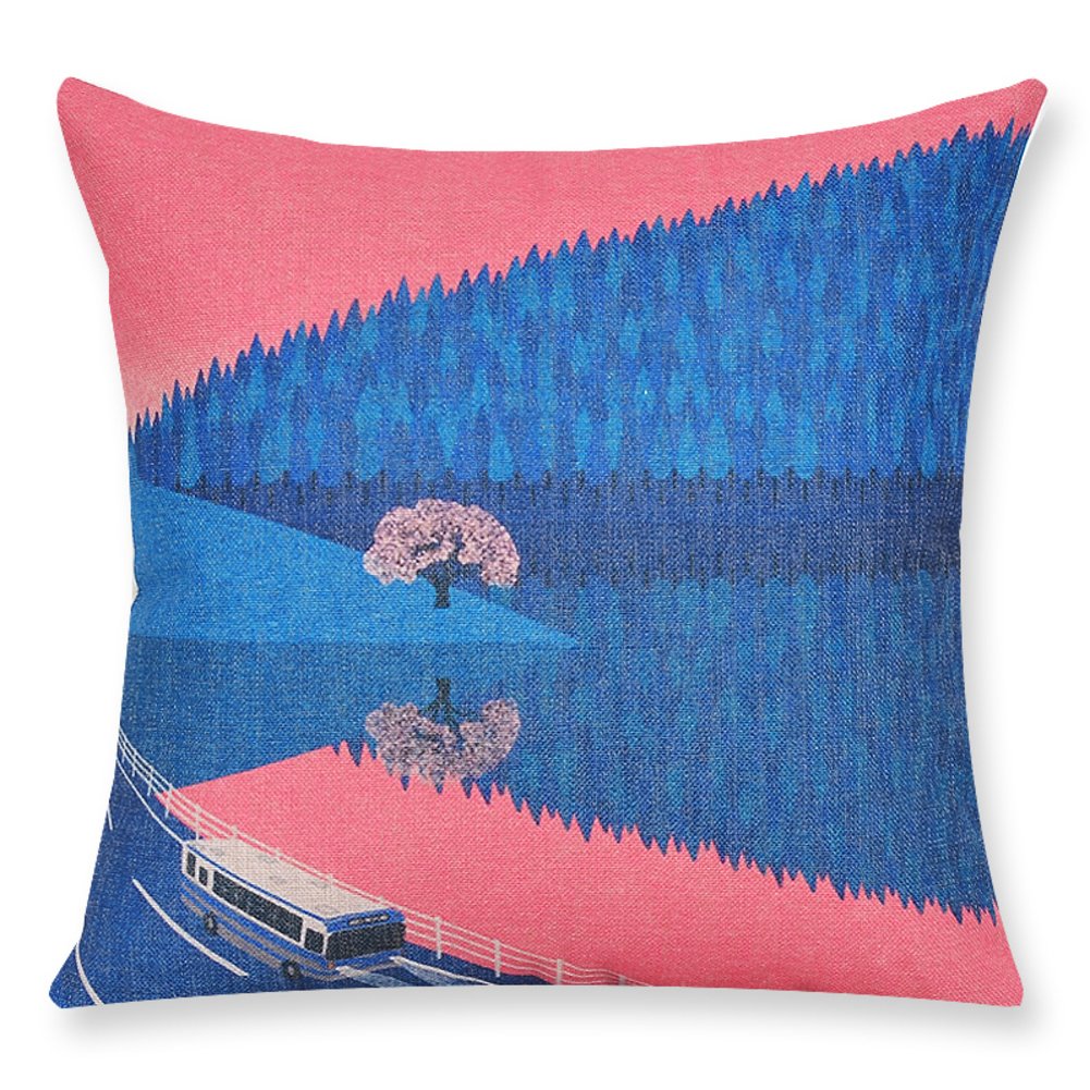 Coussin de paysage grand format en coton mélangé pour jeté de canapé pastoral F