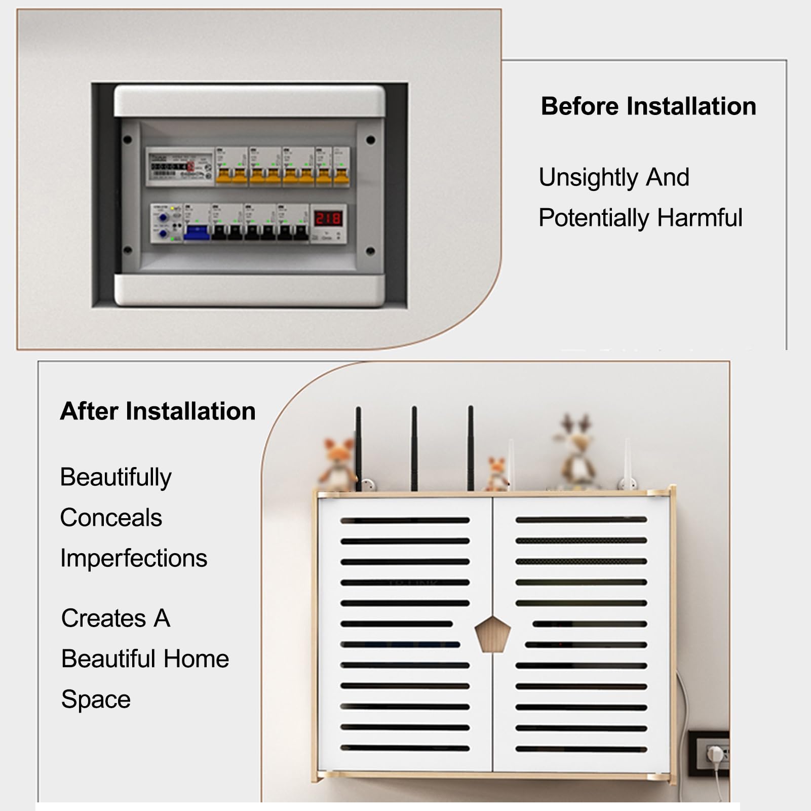 Wifi Box Hider, armadietto portaoggetti per router, organizer multimediale con design elegante e gestione dei cavi per soggiorno e ufficio