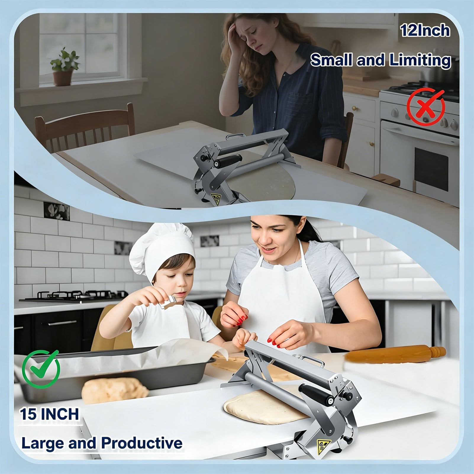 Espátula Manual Plegable de sobremesa Model-400 | Prensa multiusos de grosor ajustable para repostería casera, pizza, hojaldre, masa de dulces y mazapán