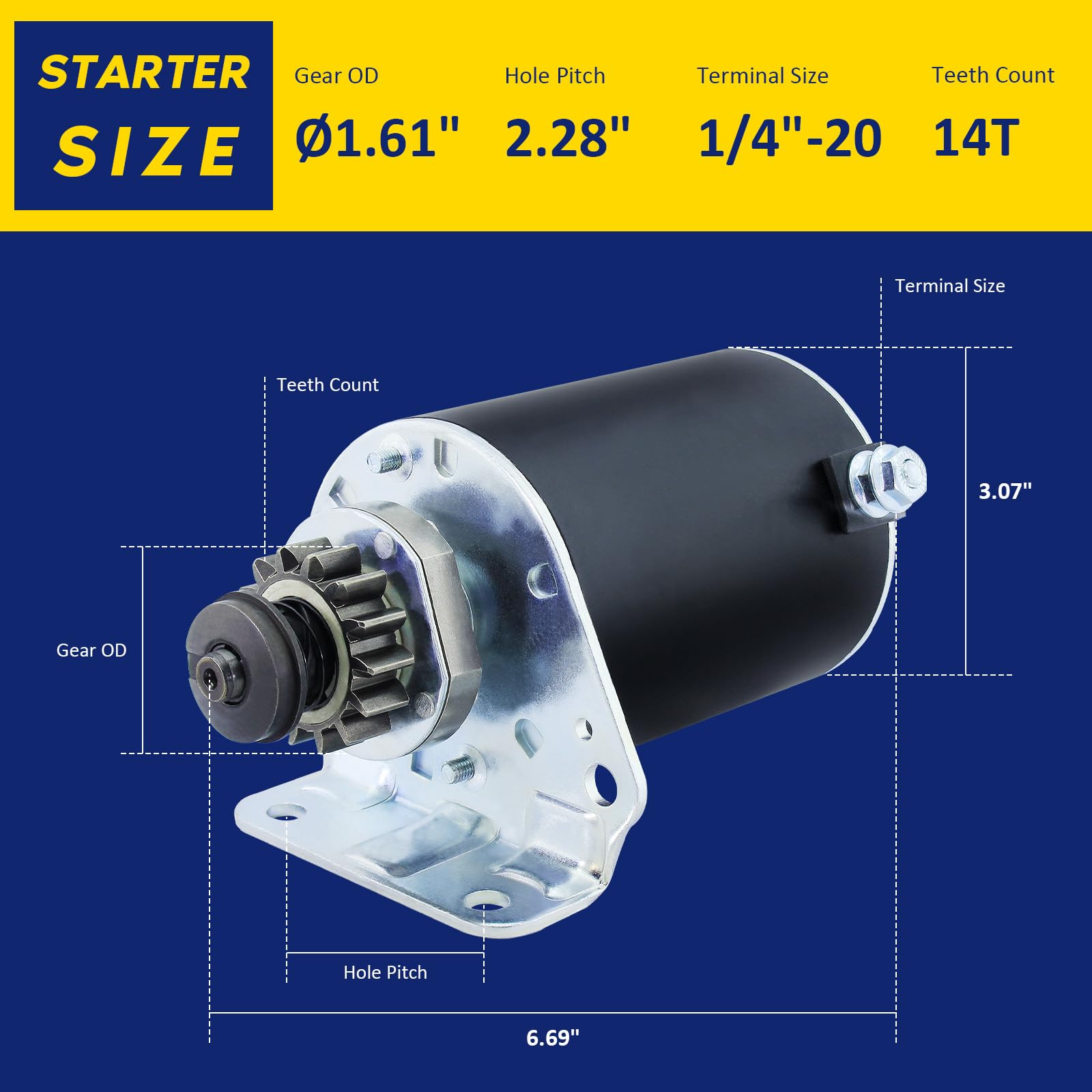 BDELI Motorino di avviamento in acciaio per Briggs & Stratton 14 denti 5777N 593934 693551 | 030221 33R877, 12 12.5 13 14 14.5 15.5 16 16.5 17 17.5 18 18.5 19.5 HP Cub Cadet RTZ LT John.Deere D100 105 Holland Toro