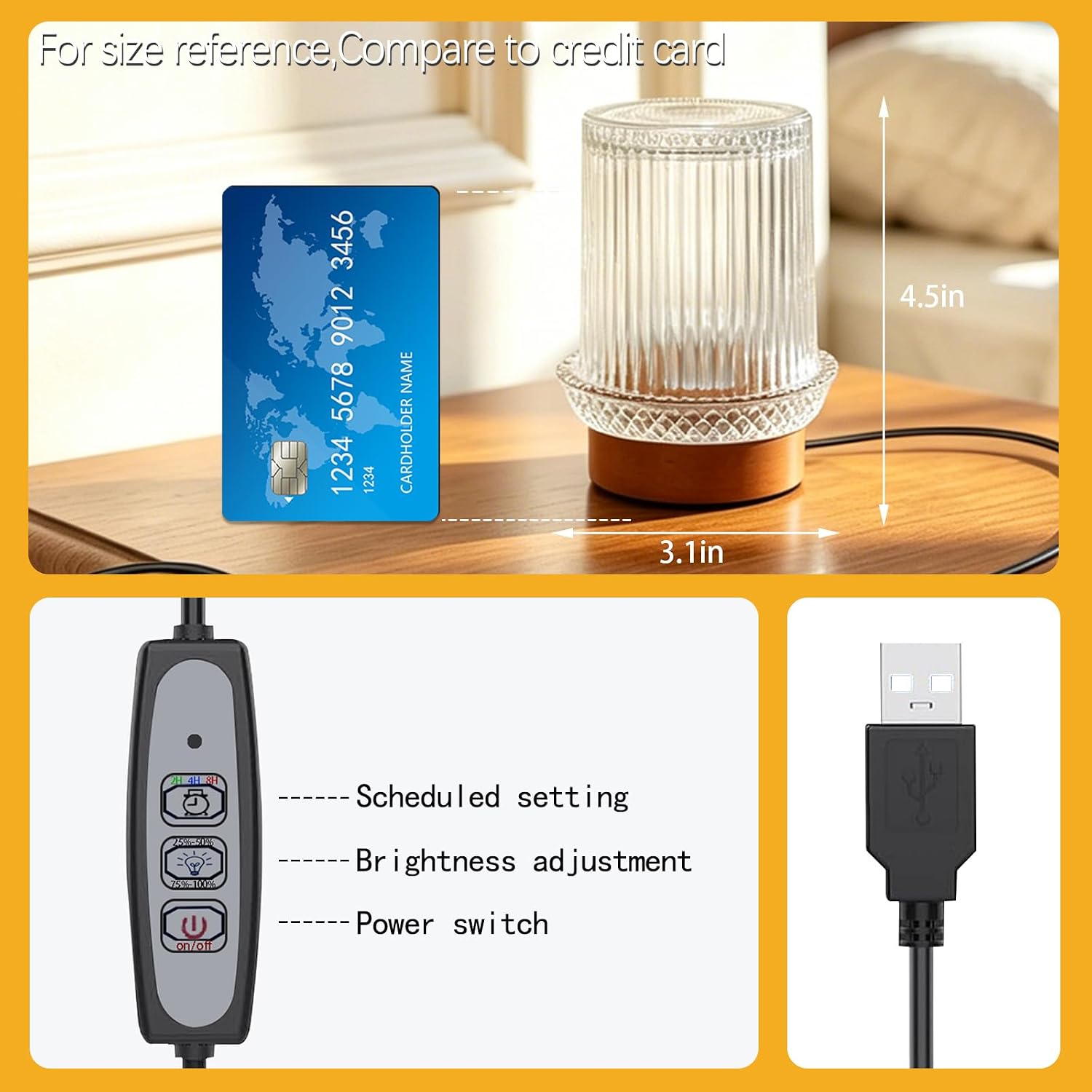 Crystal Night Light, Plug-in Powered Warm Lamp,4 Brightness Levels,Three Timing Modes,Exquisite Decorative Night Lighting for Bedroom, Nightstand,Desk,Indoor(2PCS) (Tower-Shaped Stripes) image 2