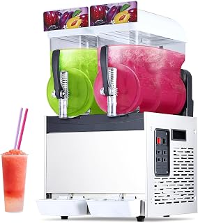 Commercial Slushy Machine 15Lx2 Tanks, Frozen Drink Maker for Margaritas, 85 Cups Slush Cocktail Drink, Smoothie Machine, Stainless Steel Slushy Machine for Bar & Party Slushie Maker, White
