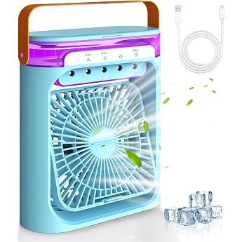 Mobile Air Conditioners Air Cooler with Water Cooling 4-in-1 Evaporative Cooler Humidifier Air Purifier & Fan 3 Speed Mini Portable Air Cooler for Home Office Travel Blue [Energy Class A+++]