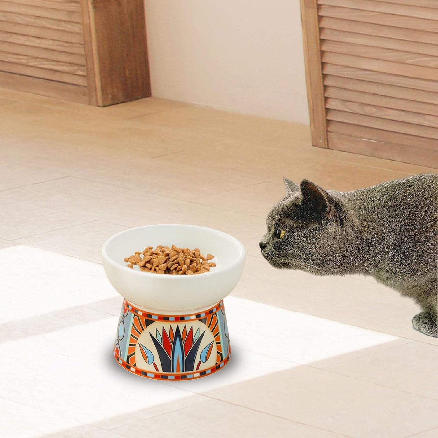 Raised Cat Food Bowls Feeding Station Elevated Pet Feeder and Waterer for Kitten, Style C