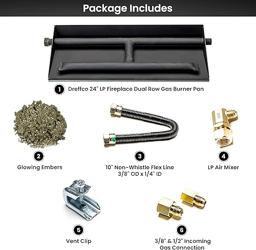 Miniatura 3 de Quemador de gas de doble fila LP de 22 pulgadas con kit completo de conexión, fabricado con acero recubierto de polvo, específicamente para troncos
