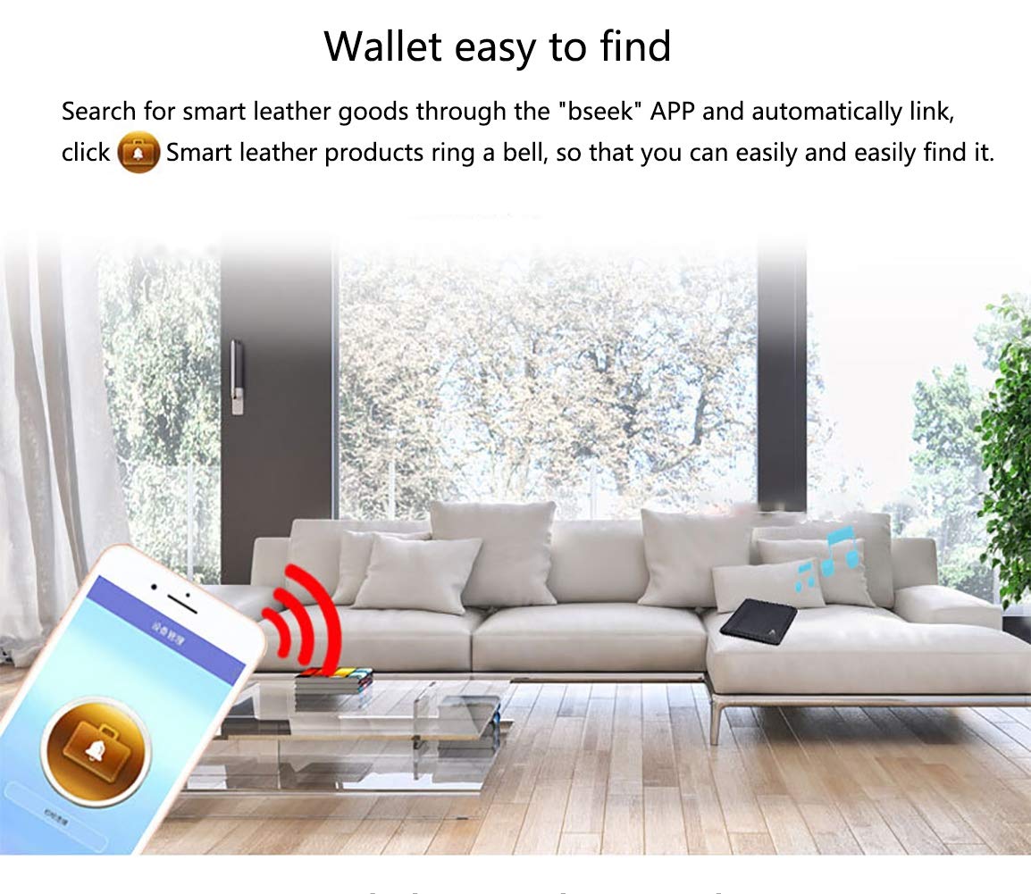 Smart Wallet Antifurto, Allarme Anti-Perdita con Bluetooth 4.0 per Uomo Pelle Nera, Batteria Ricaricabile, Porta Carte Regalo da Uomo,Nero