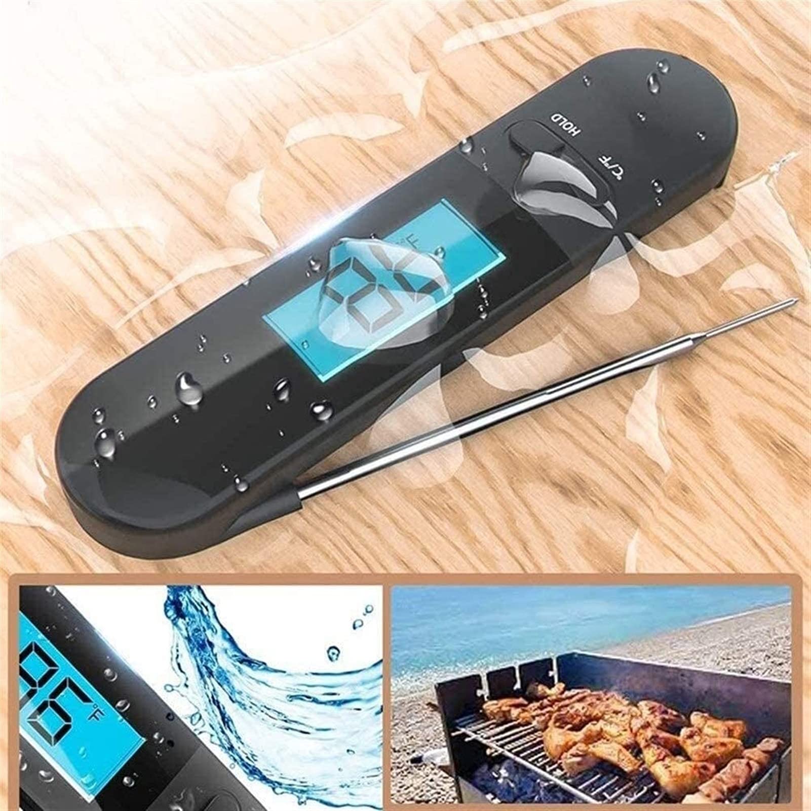 Termometr do mięsa, do gotowania, termometr do żywności, cyfrowy, czytelny termometr kuchenny z podświetleniem LCD do grillowania/grillowania/pieczenia/słodyczy/płynów/oleju