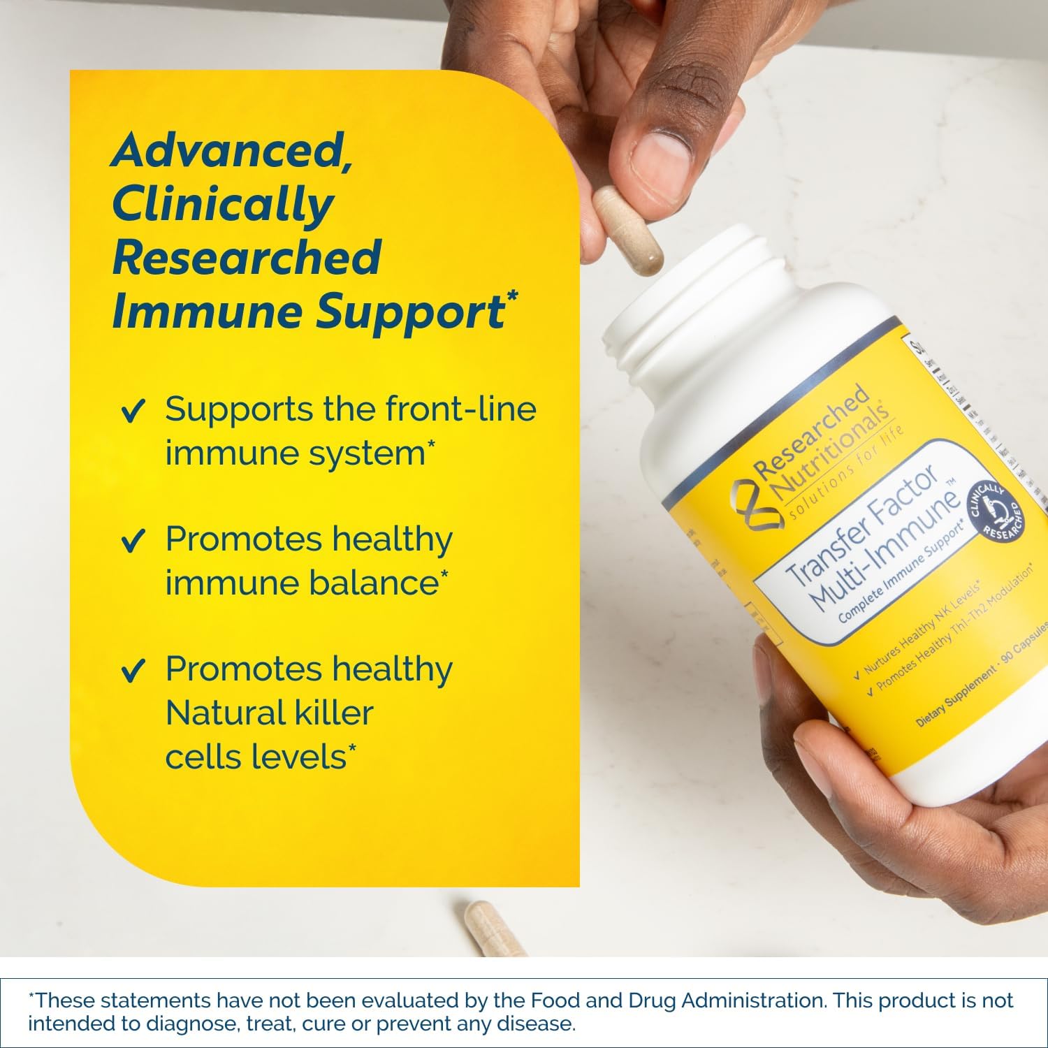 Transfer Factor Multi-Immune Support Supplement - Clinically Researched Immune Support Formula with Colostrum, Mushrooms, Green Tea, and IP-6 - Promotes Healthy NK Cell & T-Cell Function, 90 Capsules