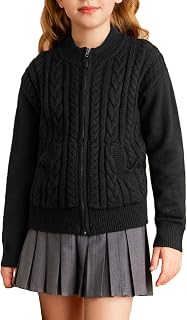 GRACE KARIN Girls Zipper Knit Sweater Cardigan School Uniform Jacket 5-14 | Long Sleeve,Cable Knit,Pockets,Fall,Winter,Spring,Casual,Thick,Coral,Soft,Trendy,Sweatshirt,Fancy,Suitable for Kids Teen