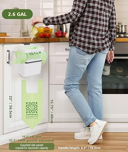Miniatura 3 de AYOTEE Bolsas de basura pequeñas con asas, 100 bolsas de basura pequeñas biodegradables, bolsas de basura de 4 galones, bolsas de basura pequeñas