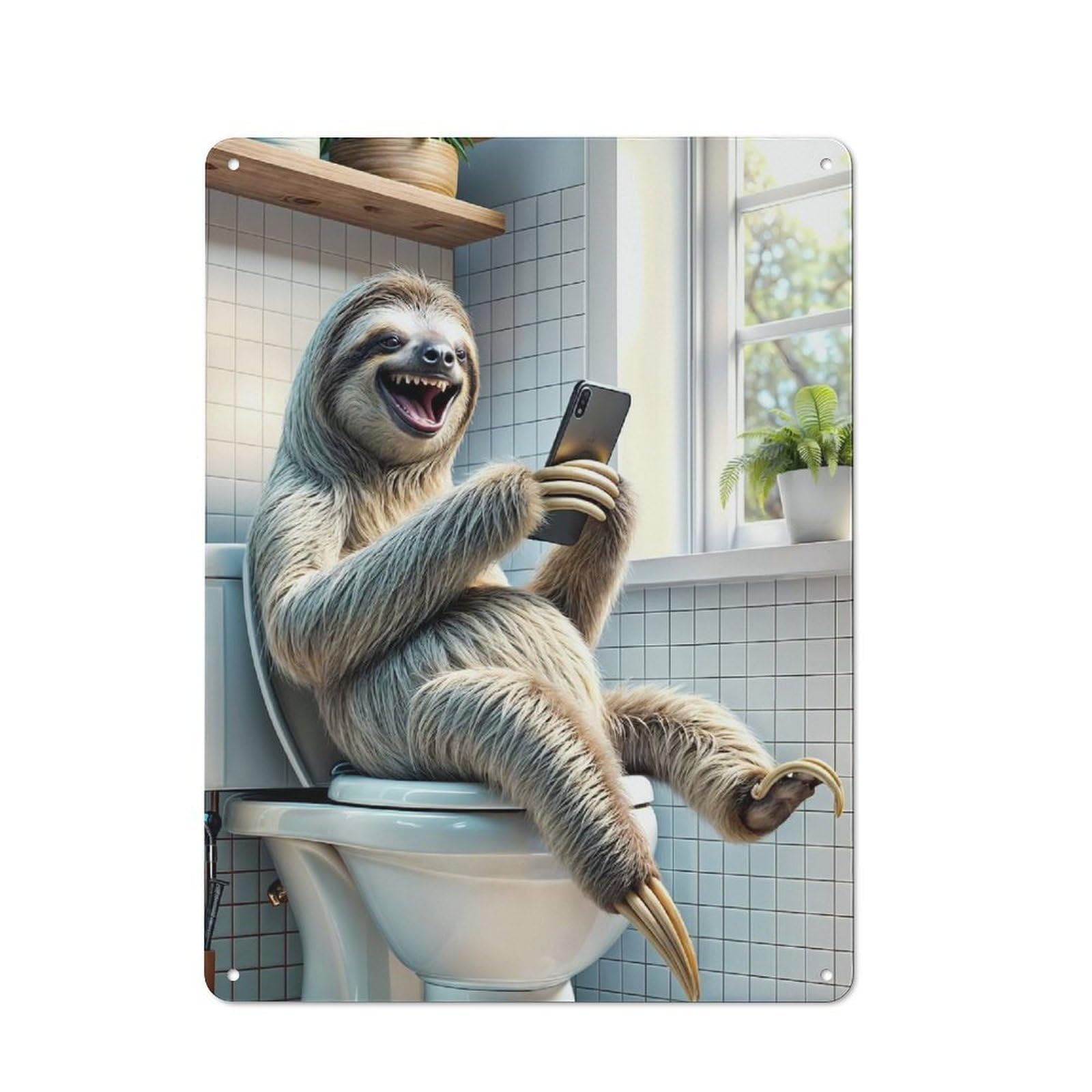 Junmoney Funny Sloth In Toilet Rustic Metal Wall Decor 40X30cm, Rustic Metal Sign For Farmhouse Kitchen, Pantry Or Dining Area