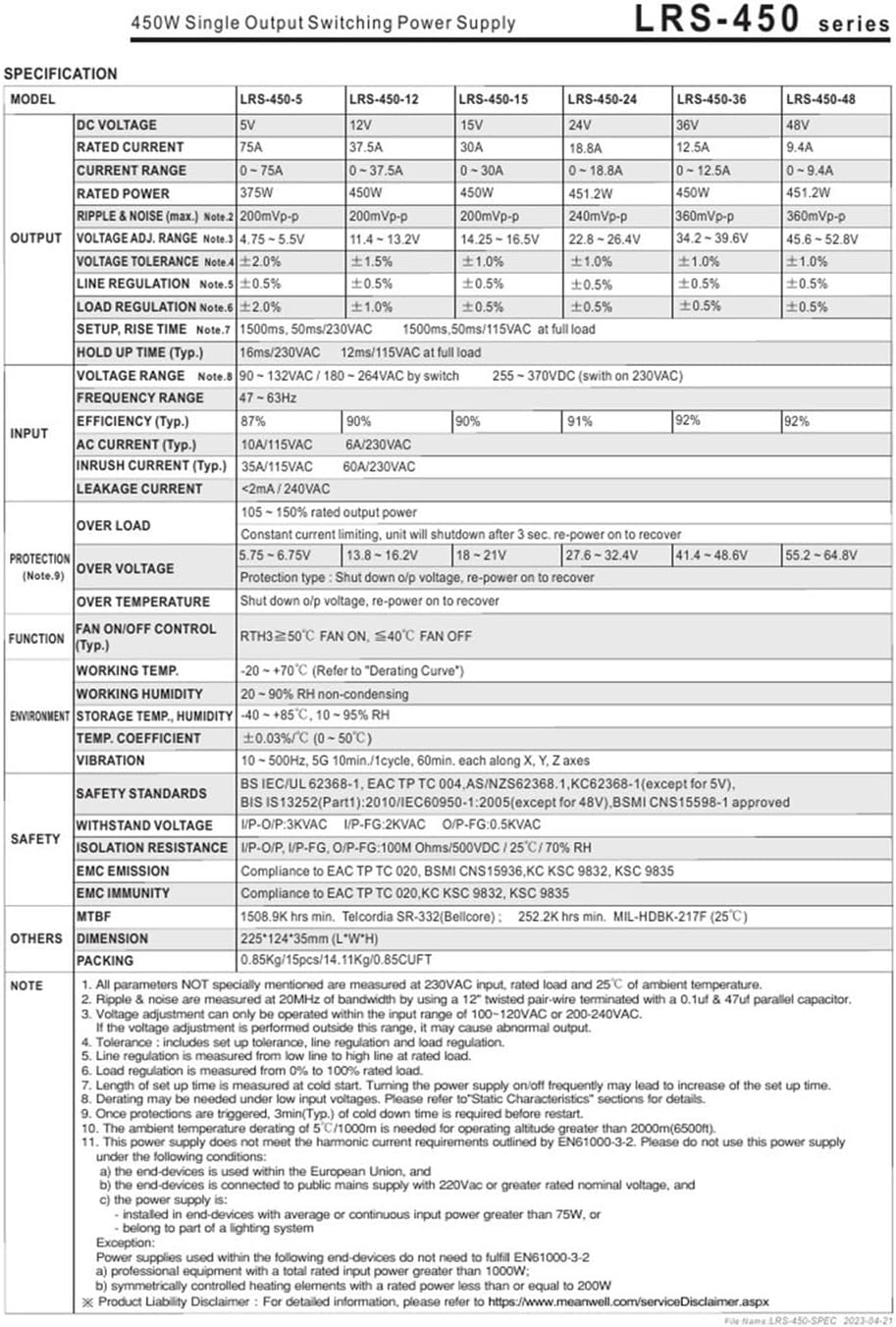 LRS-450-15 Switching Power Supply 450W Single Output Power Supply