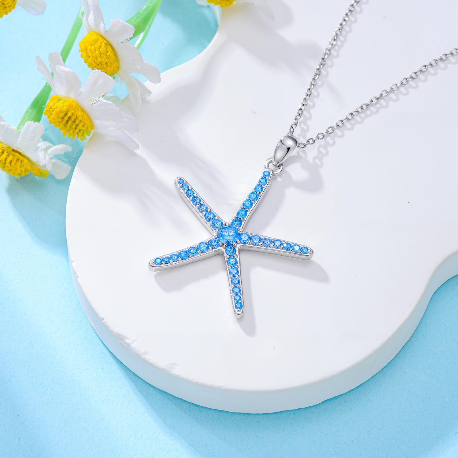 Collar de estrella de mar de plata de ley 925 con colgante de estrella de mar, regalo de cumpleaños, Navidad para mujer