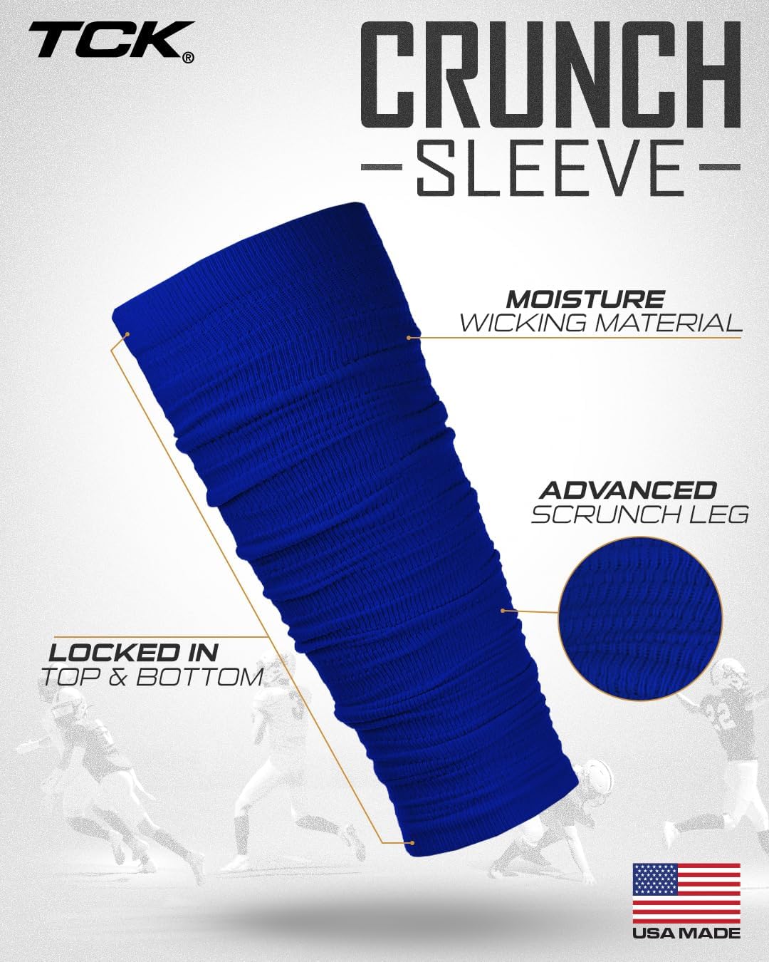 TCK Football Leg Sleeves, Pre-Scrunched Football Leg Sleeves for Youth Kids, Boys, Men, Moisture Wicking | Made in USA