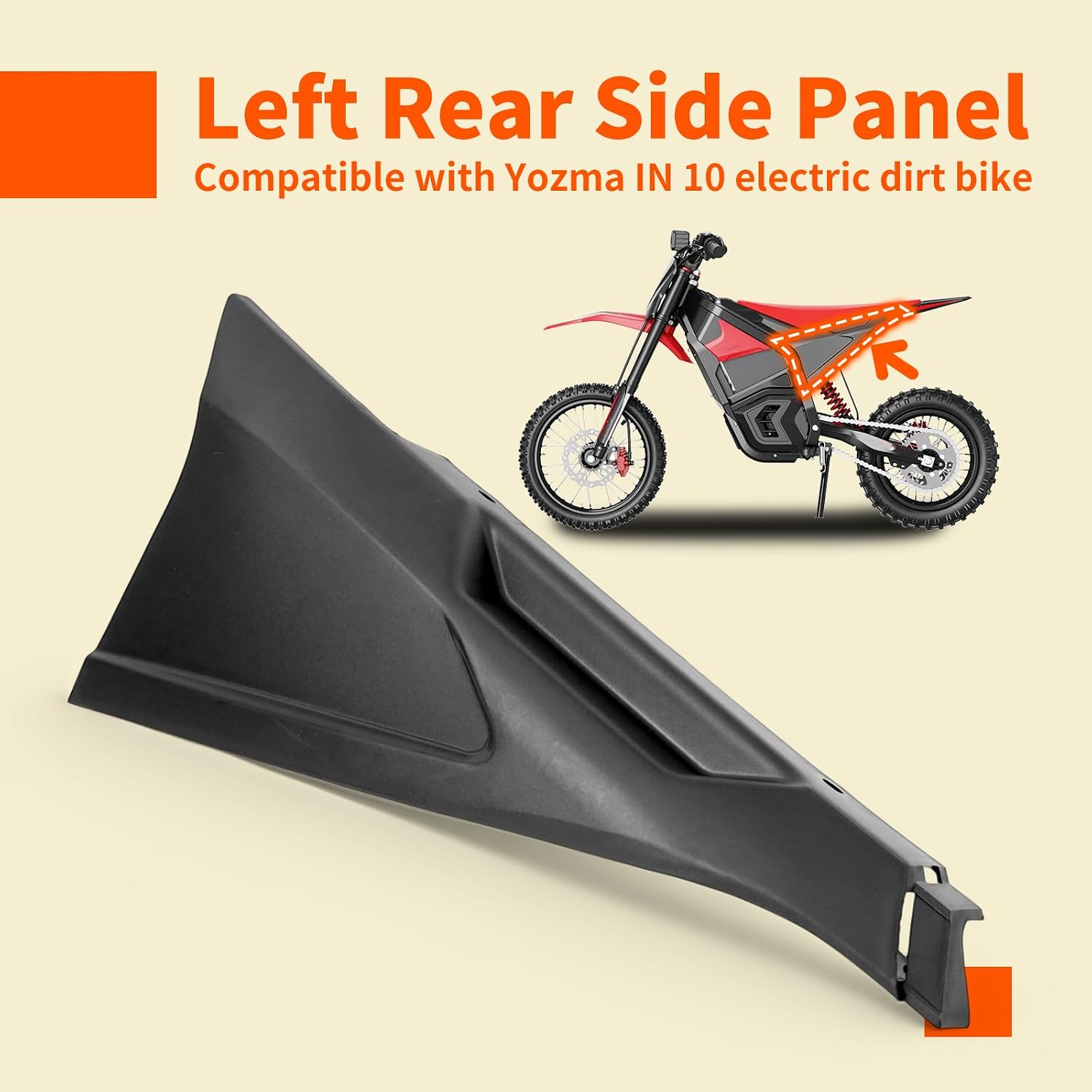 Electric Dirt Bike Left Rear Side Panel Compatible with Yozma IN 10 E-Bike, Motorcycle Accessories Black Parts
