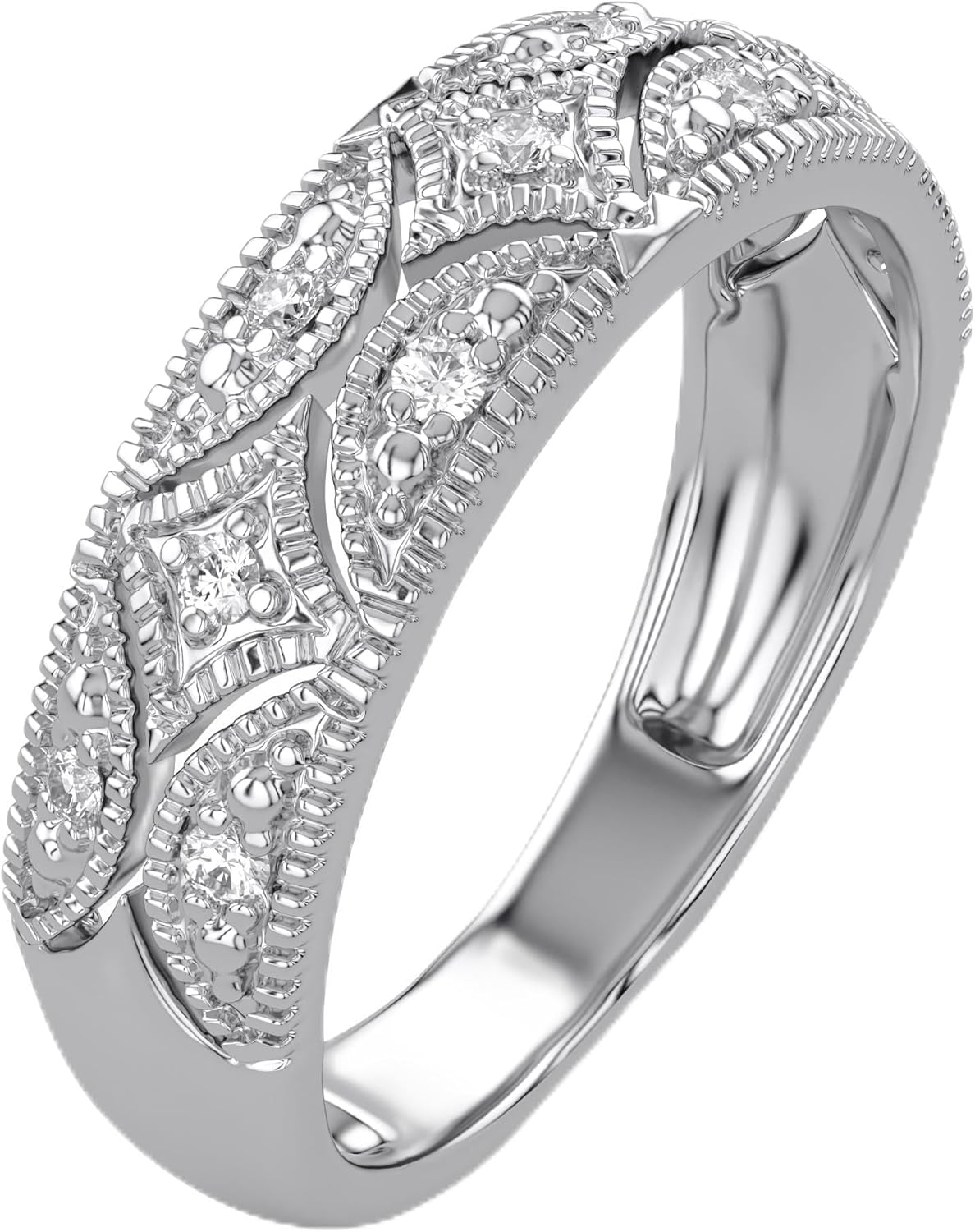 AFFY Women’s 1/20 Ct Round Moissanite or Lab Grown/Natural Diamond Wedding Band in 14K Gold Plated 925 Sterling Silver - Stackable Anniversary Ring, Dainty Jewelry Gift for Her