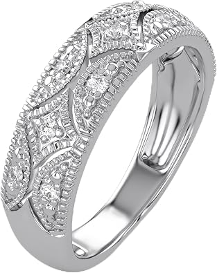 AFFY Womens 1/20 Ct Round Moissanite or Lab Grown/Natural Diamond Wedding Band in 14K Gold Plated 925 Sterling Silver - Stackable Anniversary Ring, Dainty Jewelry for Her