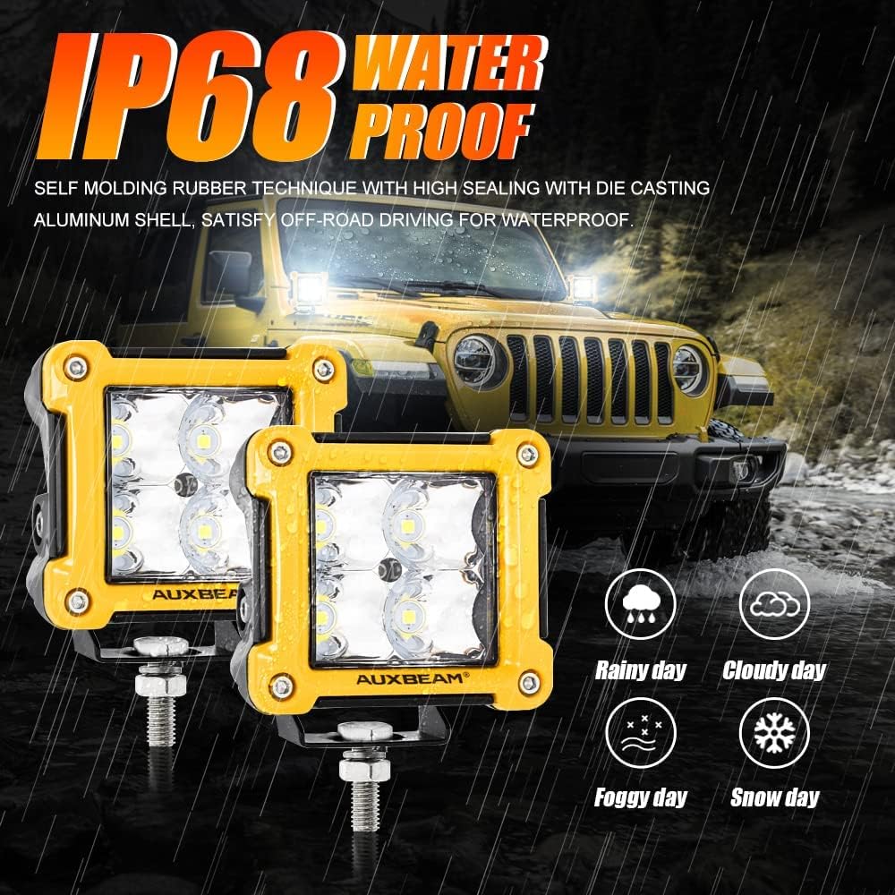 Auxbeam 3Inch 40W LED Cube Lights Offroad LED Pods Super Bright Spotlight Driving Ditch Lights Square Light Bar w/ Plug & Play Wiring Harness for Off-Road Truck Car Jeep RZR