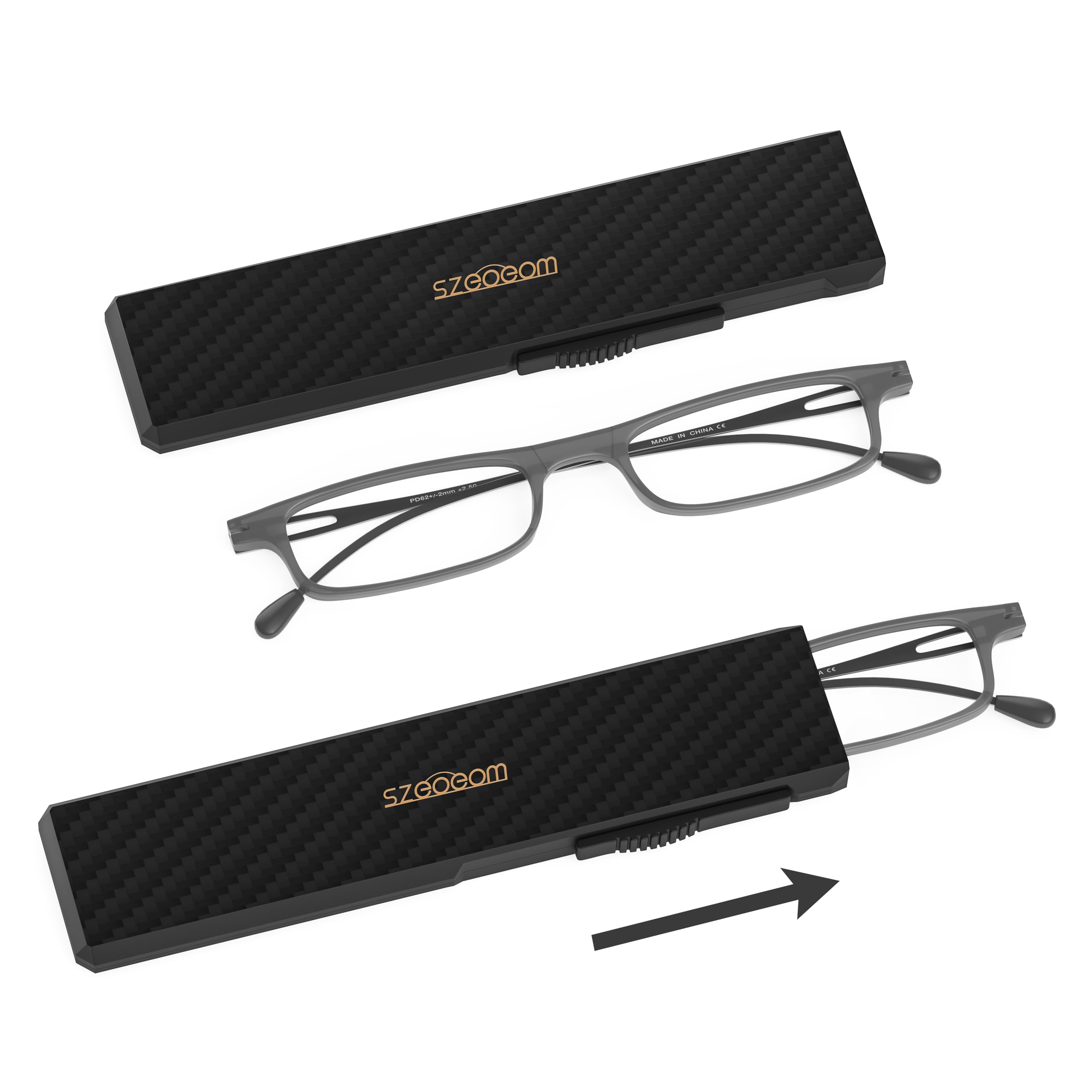 SZEOEOM Gafas de lectura plegables ultrafinas Mujeres Hombres Ligero TR90 Lectores de computadora compactos anti plegables Estuche plano delgado y resistente portátil Negro +2.0