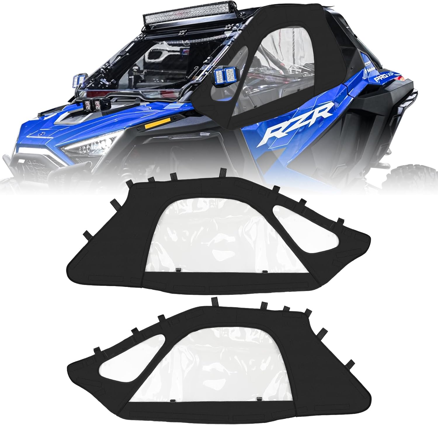 PRO XP Upper Doors YKK Zippers Compatible with Polaris RZR PRO XP/Turbo R/PRO S 2020-2025, Cab Enclosures Side Windows Work with Side Mirror Windshield Roof #2890408 (2-seat)