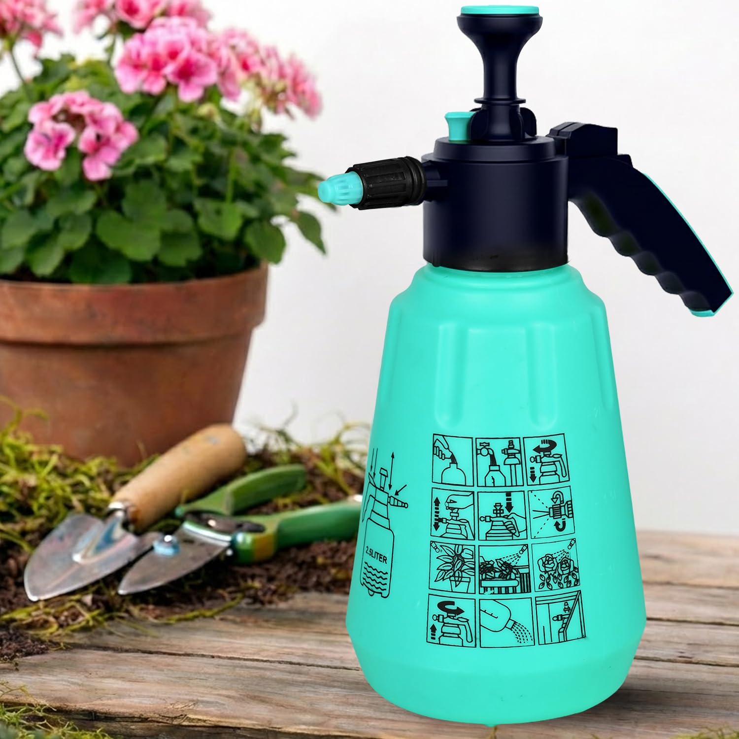 Oriley 2.5Litre Multifunctional Manual Garden Sprayer Pressure Pump Water Bottle with Nozzle Handheld Mist Spray for Flowers Plant Watering Car Glass Home Pesticide & Cleaning (Random Colour)