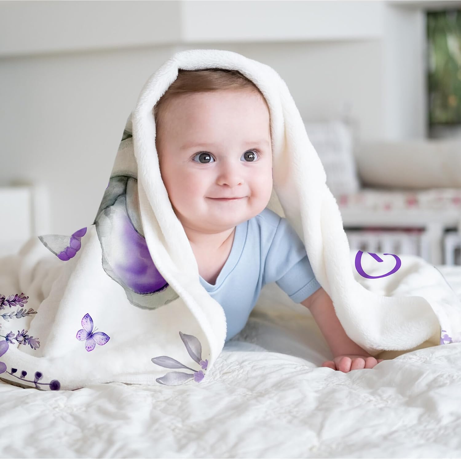 Personalized Baby Blanket with Name, Custom Elephant Kids Name Blankets for Girls, Receiving Blankets for Newborn Blanket, Customized Baby Shower Christmas Birthday Gifts