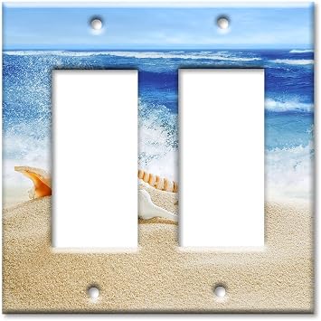 Art Plates - Double Gang Rocker - Rocker - GFCI Switch Plate Cover - Sea Shells by the Ocean Waves Beach - Made in USA