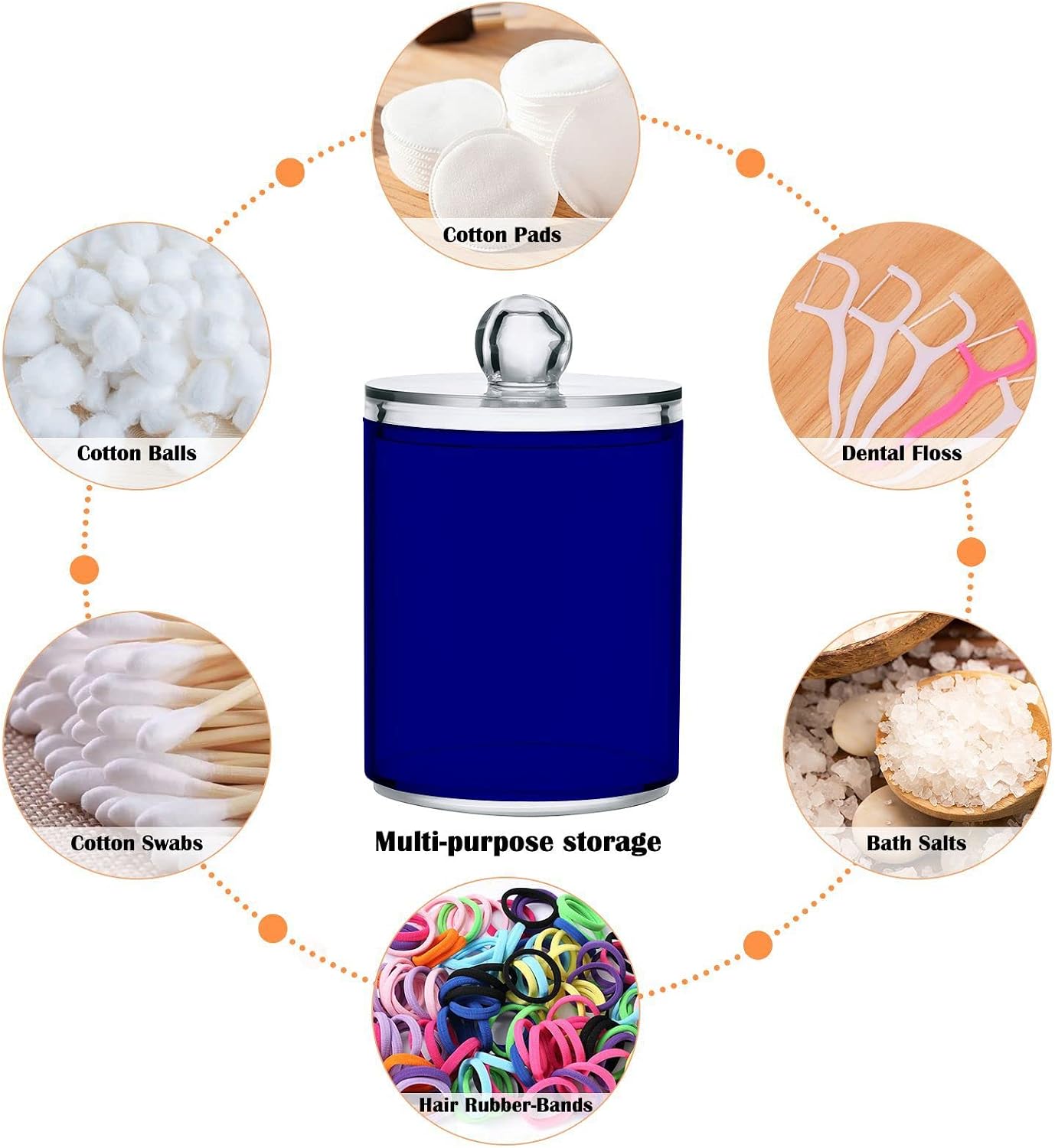 Navy Blue Qtip Dispenser Apothecary Jars Bathroom Qtip Holder Storage Canister 10 Oz Plastic Jar for Cotton Ball Swab Round Pads Floss 4pcs