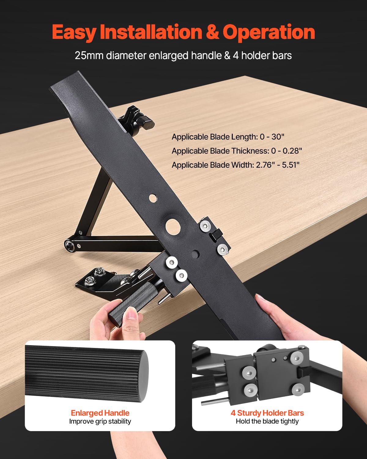 VEVOR Affilatrice per Lame per Tosaerba, Strumento di Affilatura Regolabile da 15° a 45° con 4 PerniAdattatori, con Cuscinetti a Sfera e Impugnatura Allargata da 25 mm, 320 x 250 x 70 mm