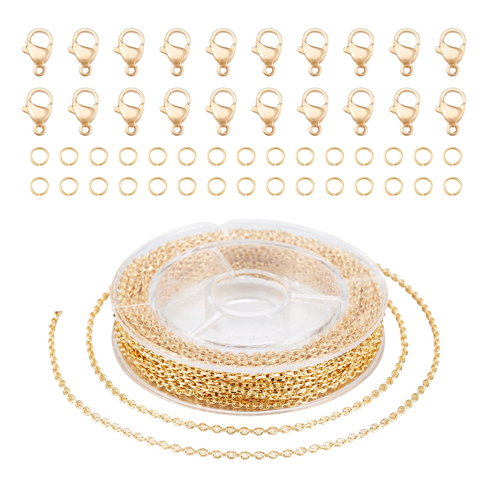 Kit Catena Per Gioielli Fai Da Te 3m Con Perline Colorate E Chiusure - Catena Oro KC Quadrata In Rame Per Collane, Bracciali