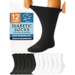 Special Essentials Diabetic Socks for Men & Women - 12 Pairs of Non-Binding Extra Wide Top Cotton Neuropathy Socks - Crew Length, White and Black, 9-11