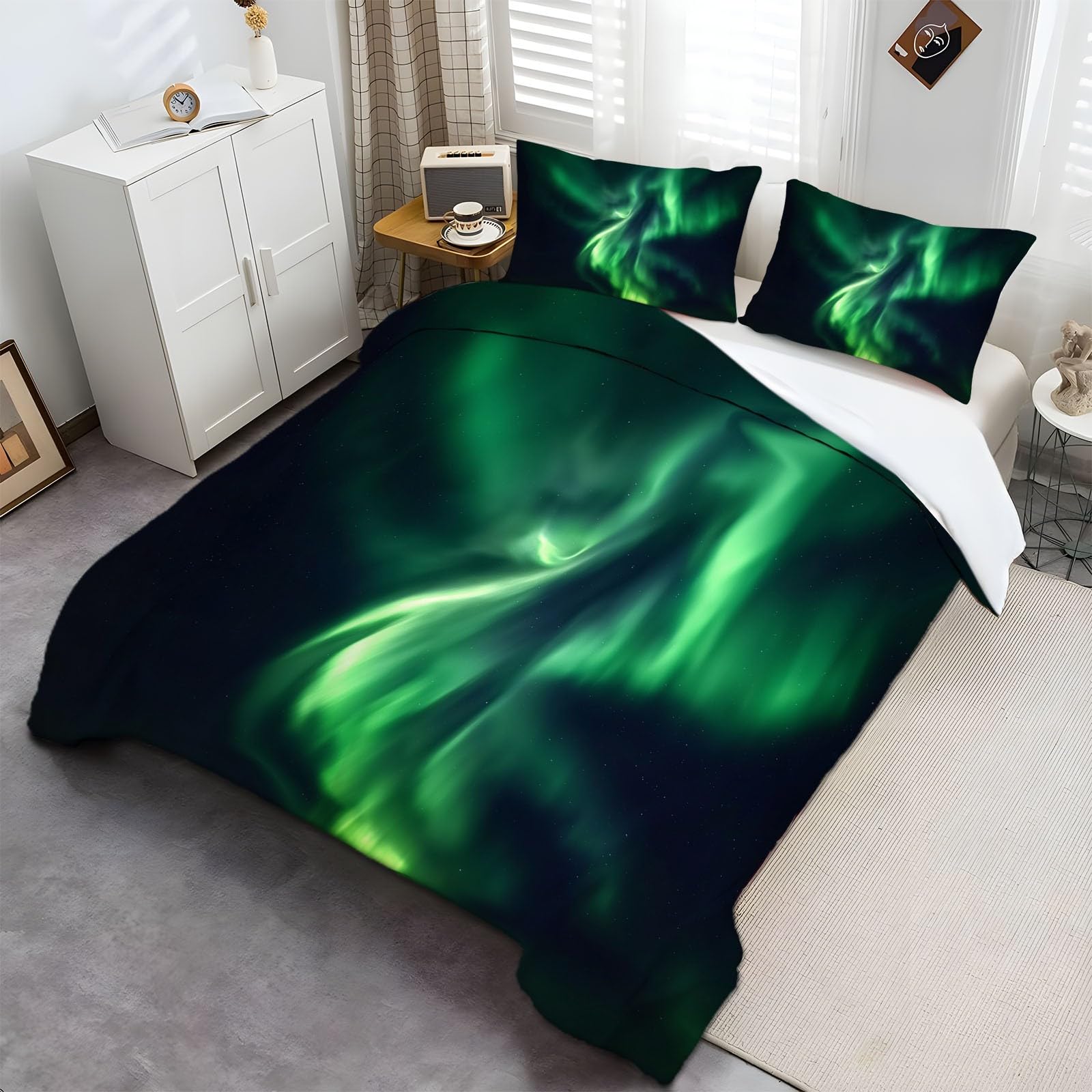 Juego de Funda de edredón para Niños y Niñas, Funda Nórdica Aurora Boreal Islandesa,Ropa de Cama súper Suave Juego de Edredón Doble y Almohadas, (200 x 200 cm)