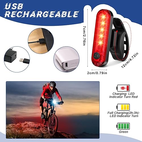 Miniatura 3 de VIHOSE Juego de 8 luces LED ultra brillantes para bicicleta, luz recargable por USB, para montar por la noche, 3 modos de luz, faros delanteros para