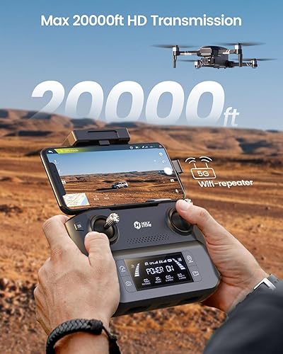 Miniatura 5 de Holy Stone Drones cardán HS600 de 2 ejes con cámara para adultos 4K EIS, identificación remota integrada, transmisión de rango de 20000 pies, dron