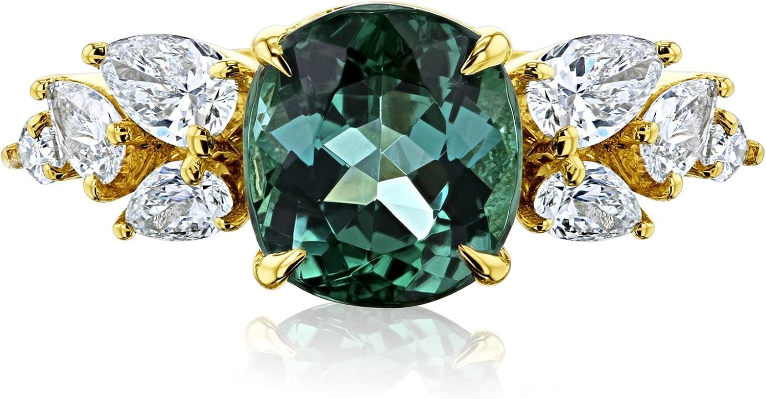 3.88 ct tw Green Tourmaline Side Cluster Ring