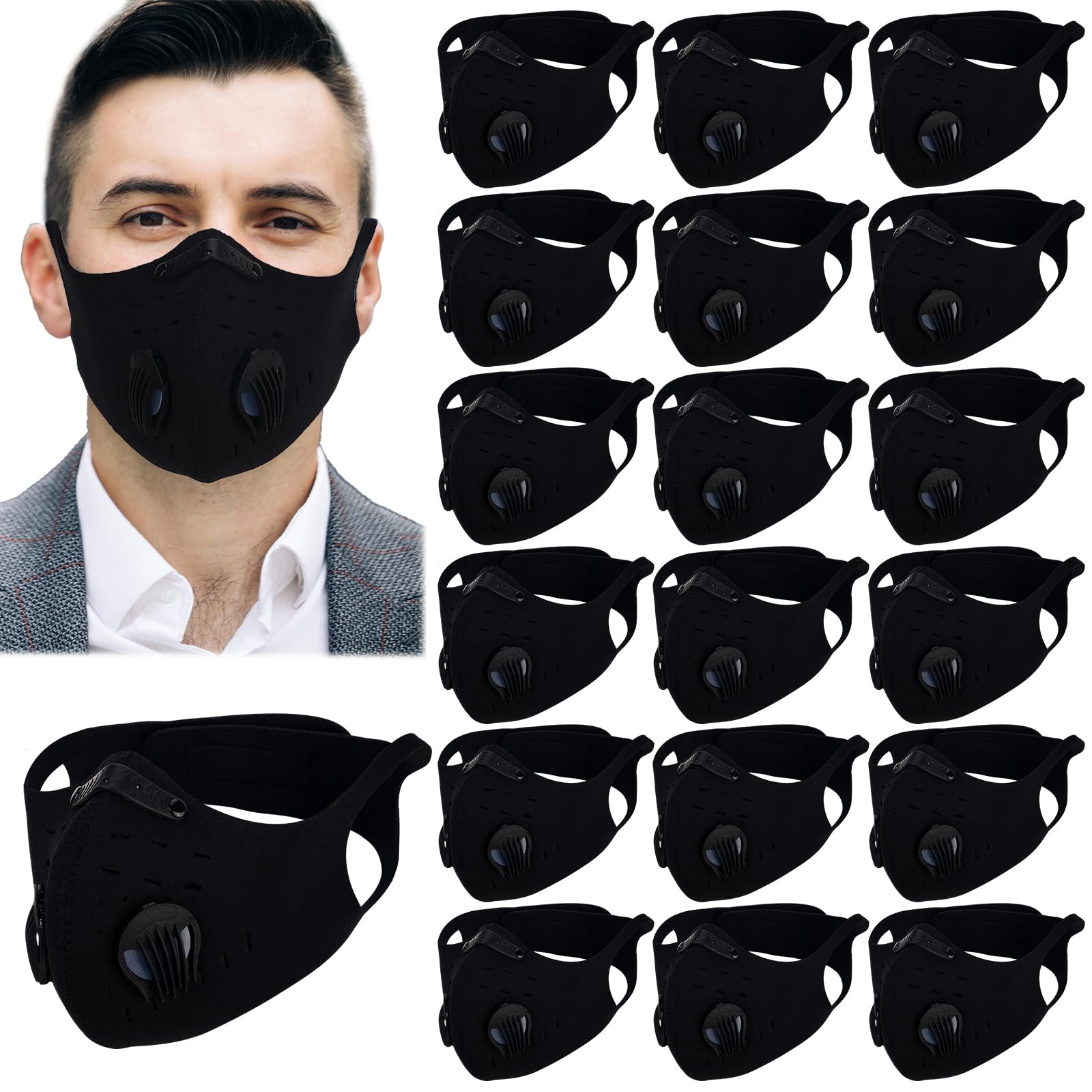 24 PC Dust Mask Sports Face Protection Riding Cover with Valve Reusable Breathing Face Shield for Woodworking Mowing
