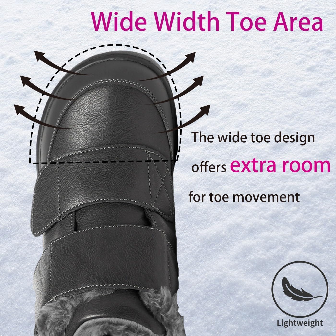 Hsyooes Diabetic Boots for Men Wide Width Winter Snow Boots Adjustable Straps Anti-slip Water Resistant Winter Shoes Warm Fur Lining Diabetic Shoes for Swollen Feet - Image 5