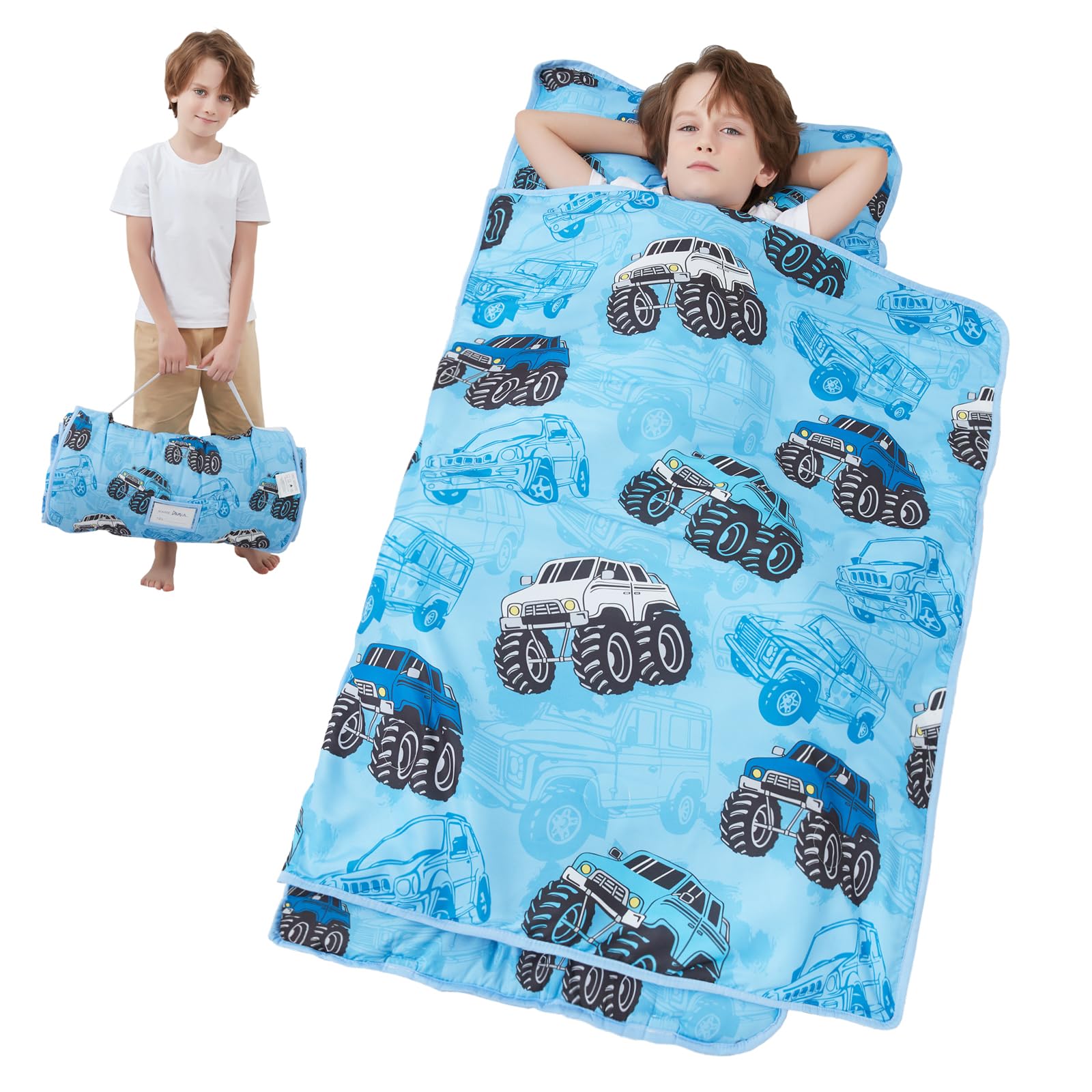 softan Toddler Nap Mat with Pillow and Blanket, Extra Large Rolled Napping Mats,Slumber Bags for Boys Girls,Easy to Roll up,Kids Sleeping Bag for Daycare, Preschool Travel Camping,Jeep-image-47