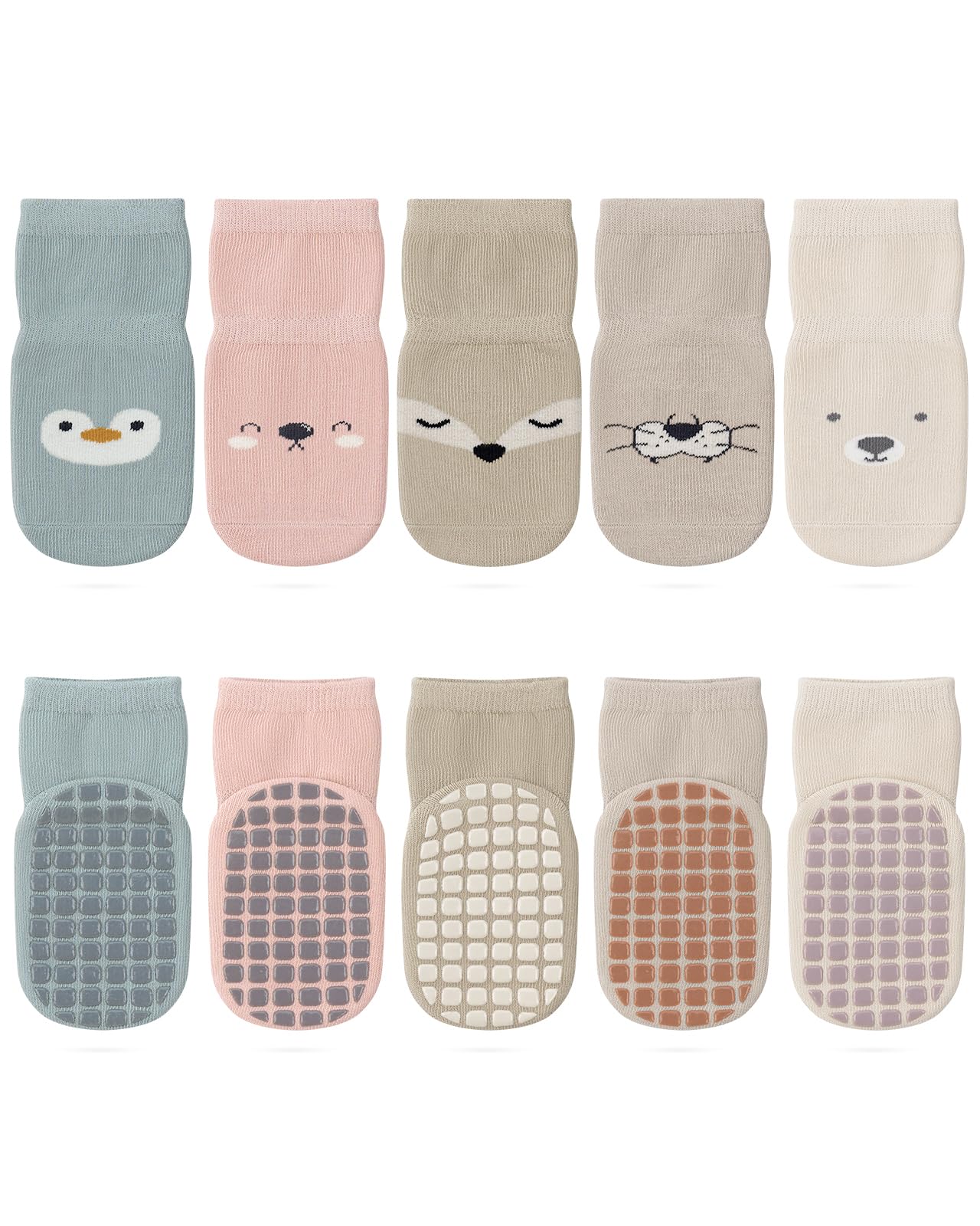 Kyopp 5/10 Paar Socken Baby Kleinkinder ABS rutschfeste Sock Tiermotive Stoppersocken Baumwolle Crew Socks