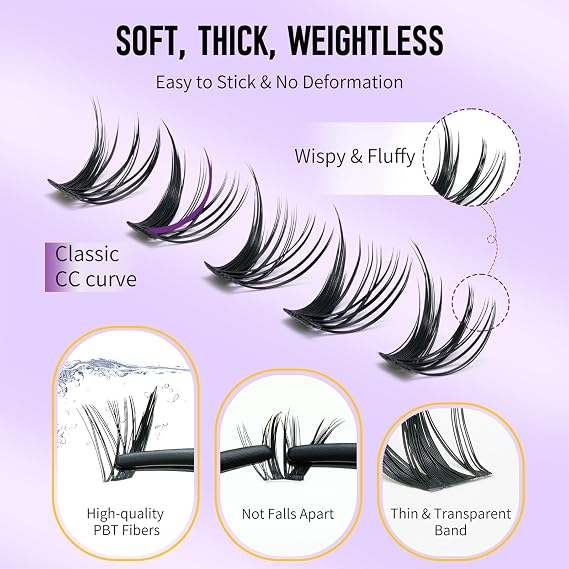 Fox Eye Cluster Lashes Cat Eye Wispy Natural Individual Eyelash Extensions Pre-Mapped Spiky Lashes CC Curl Reusable Soft with Spike False Lashes for DIY Daily