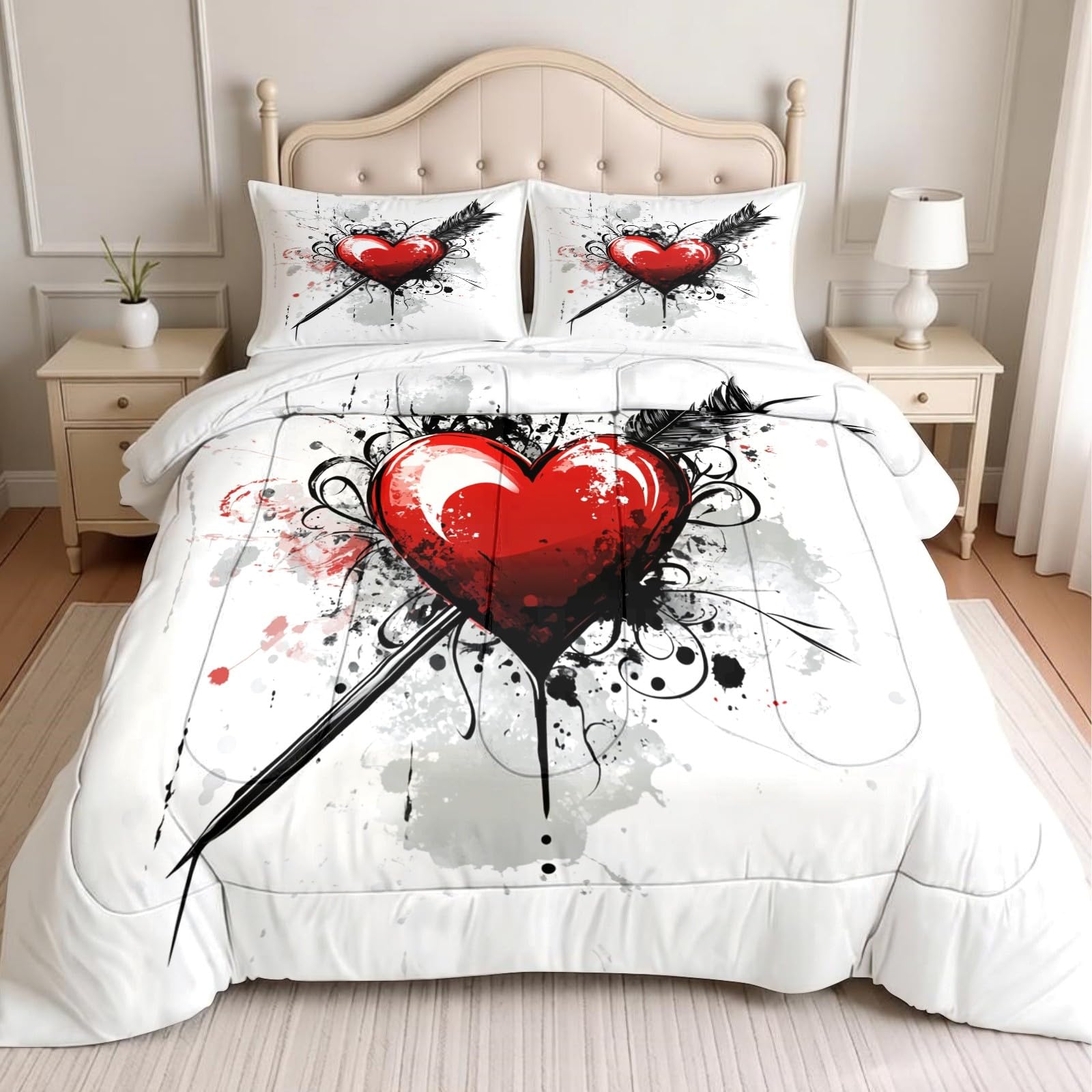 Edredón 200 x 200 cm Patrones Florales y de Plumas de Flecha Colcha Bouti Ligera Rojo Microfibra Suave, Cama 90/135/150, 4 Estaciones